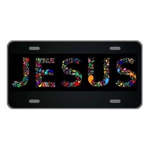 Custom license plate with colorful Jesus